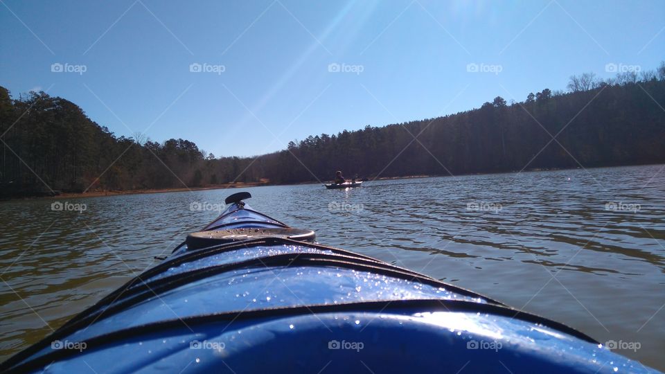 First person point of view from a kayak on Lake Hartwell