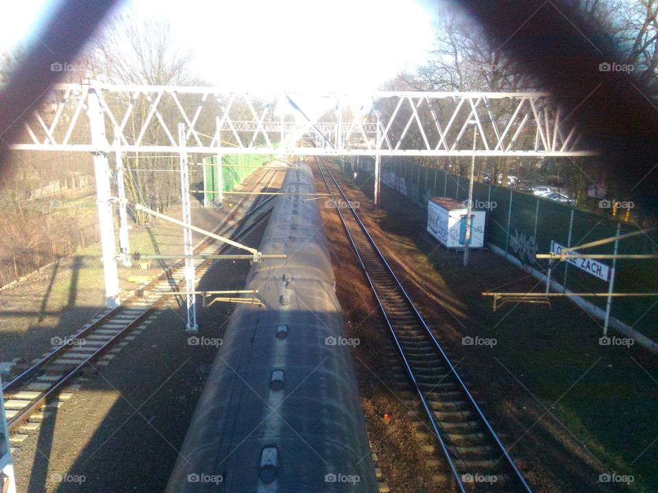 train. view from the bridge in city of Opole 