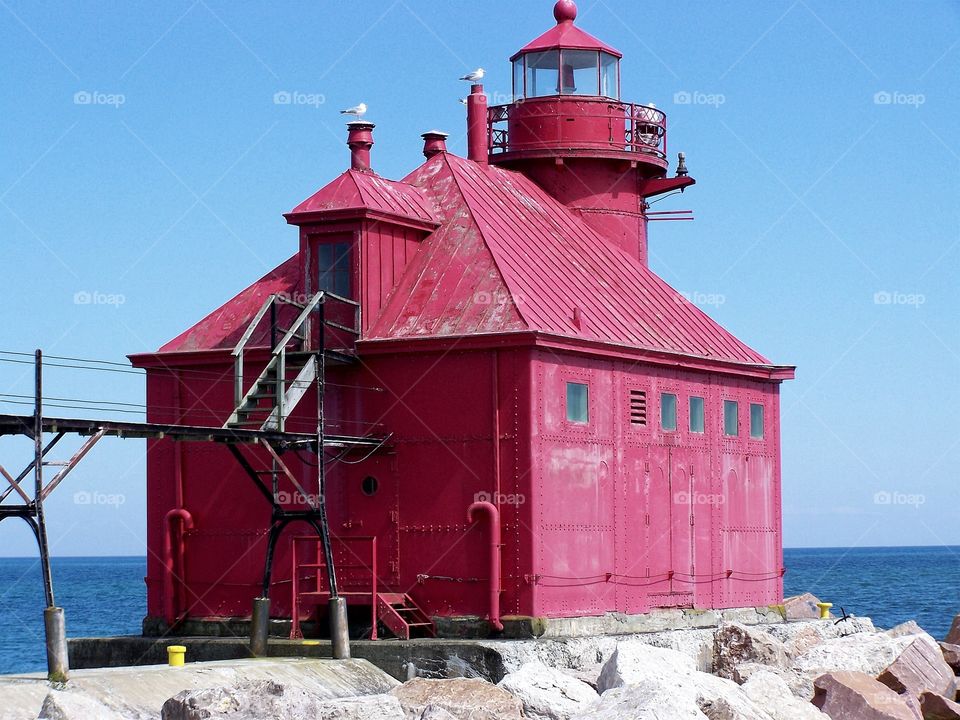 Behind the Small Red Lighthouse . Canal Pierhead Lighthouse Green Bay