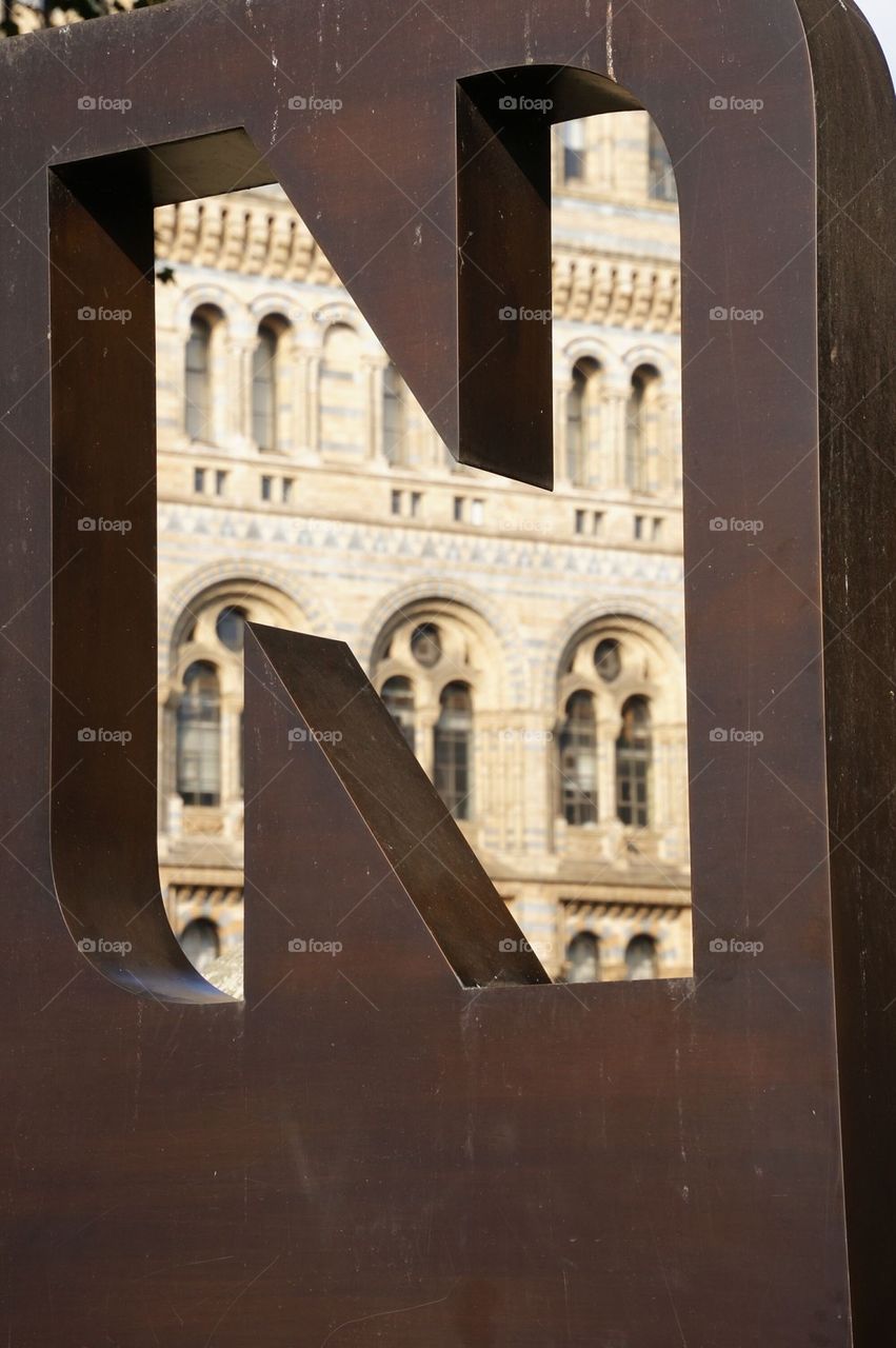 Letter N with the London Natural History Museum in the background
