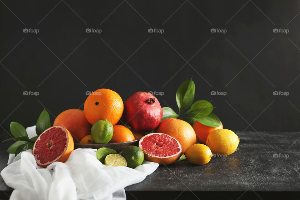 Citrus on black background 