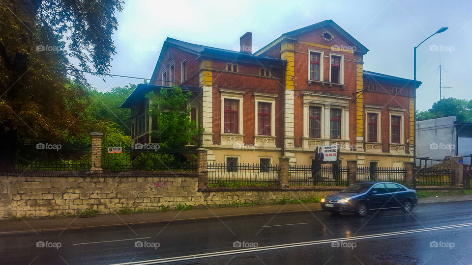 Old building in rain