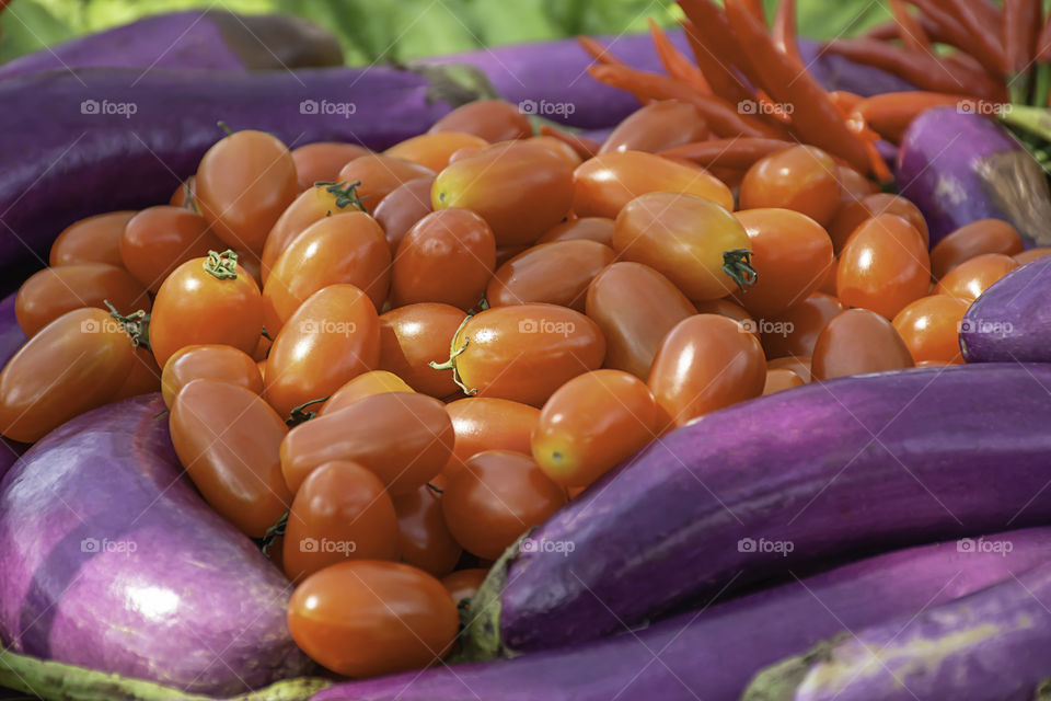 Tomato , eggplant purple and red chilli The native vegetation of Thailand