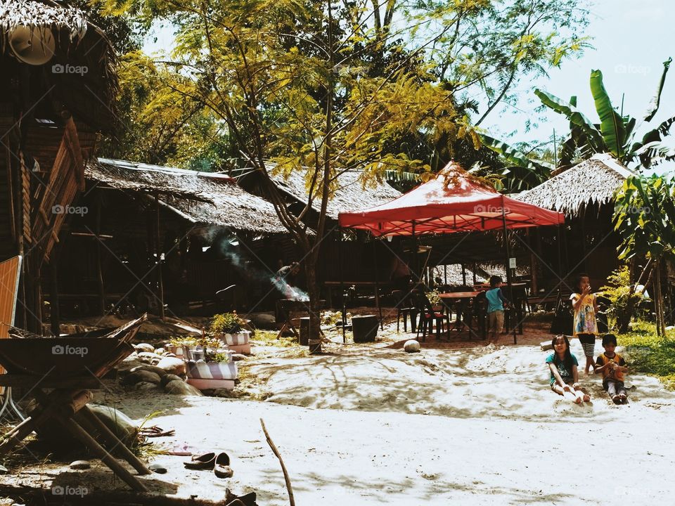 Picnic's hut near a riverside 