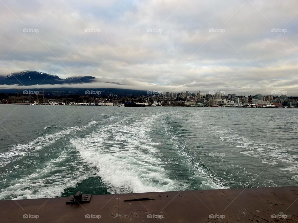 View of North Vancouver from a SeaBus ferry crossing the Vancouver Harbour