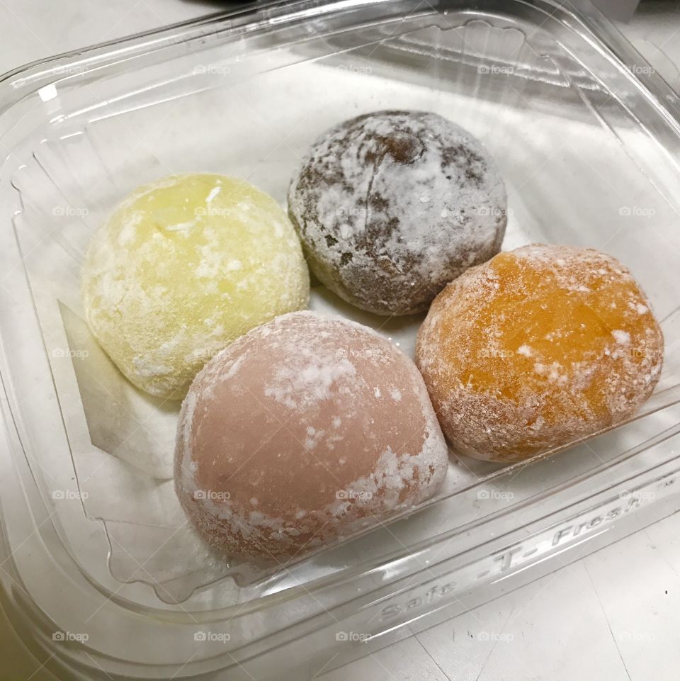 Delicious assorted flavors of mochi.