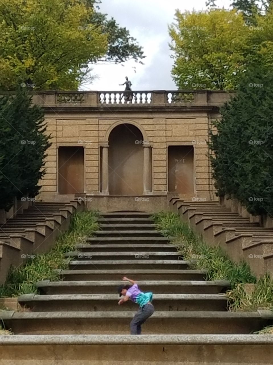 A lone skateboarder in Washington DC at Meridian Hill Park