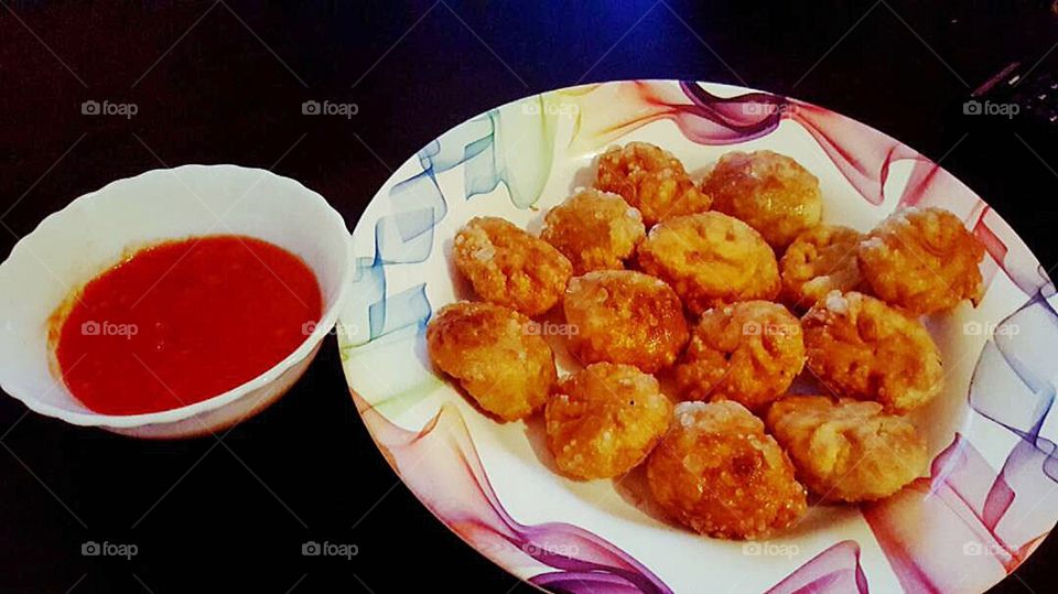 Chicken Momos with Chilli Sauce.. all cooked at home.
#ChineseDish#Fried#Favourite #Homemade#LoveForCooking ❤️