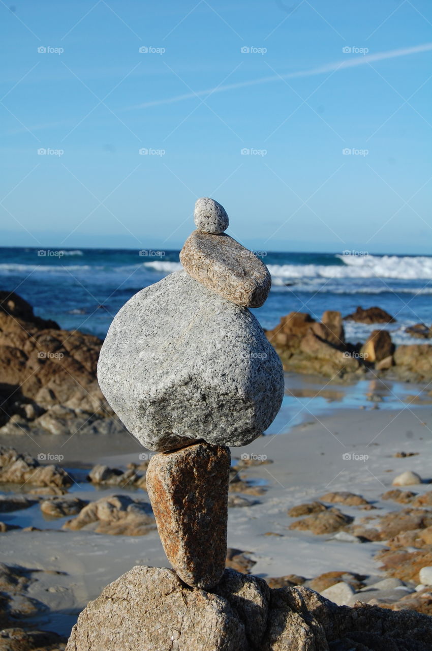 Beach Cairns. Rock cairns at a California beach