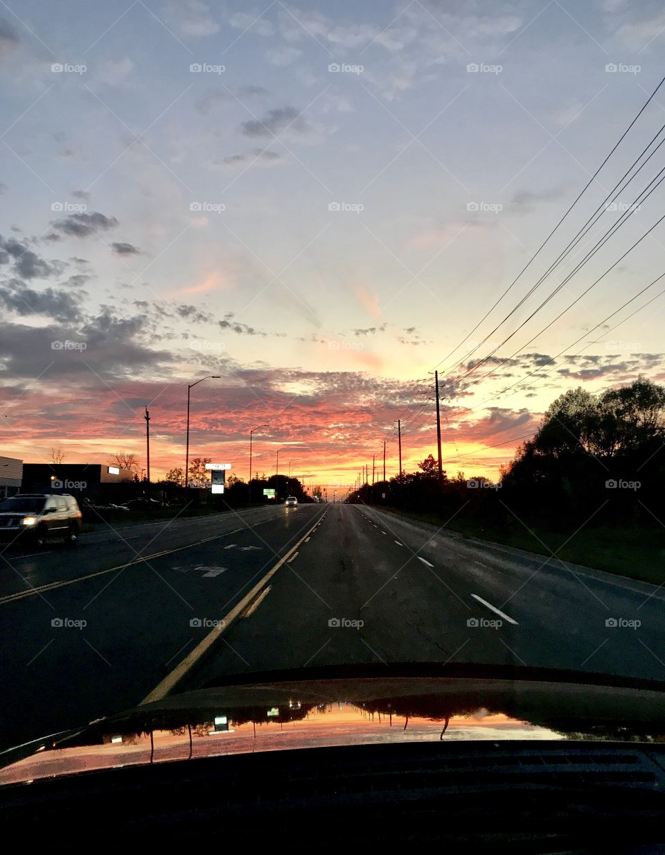 Driving into the red sunset 