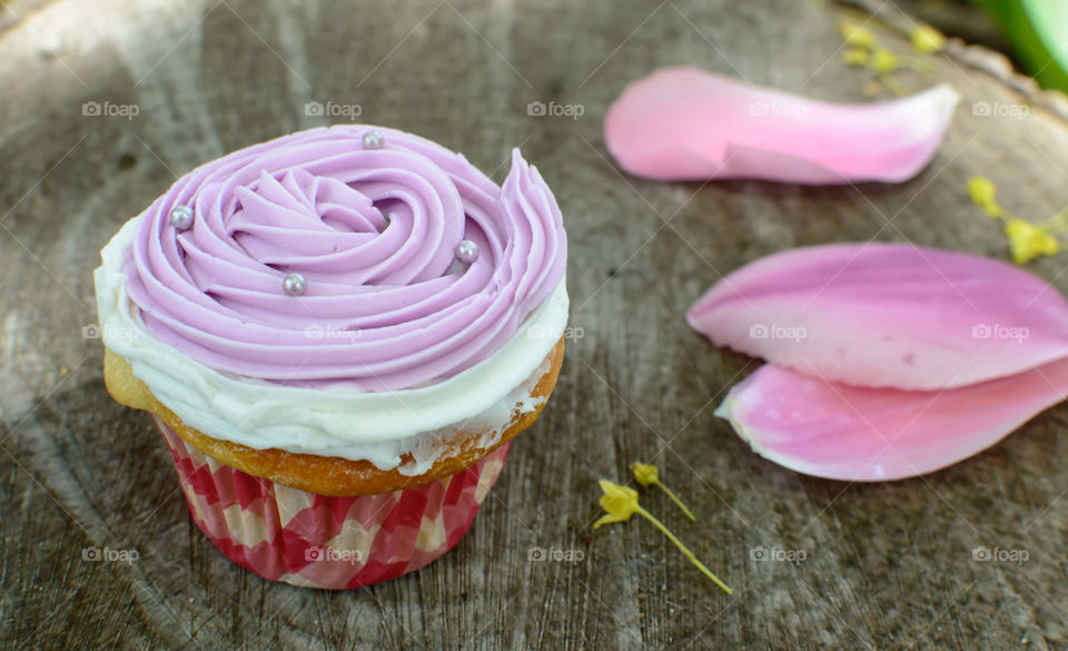 Lavender cupcake with silver sprinkles