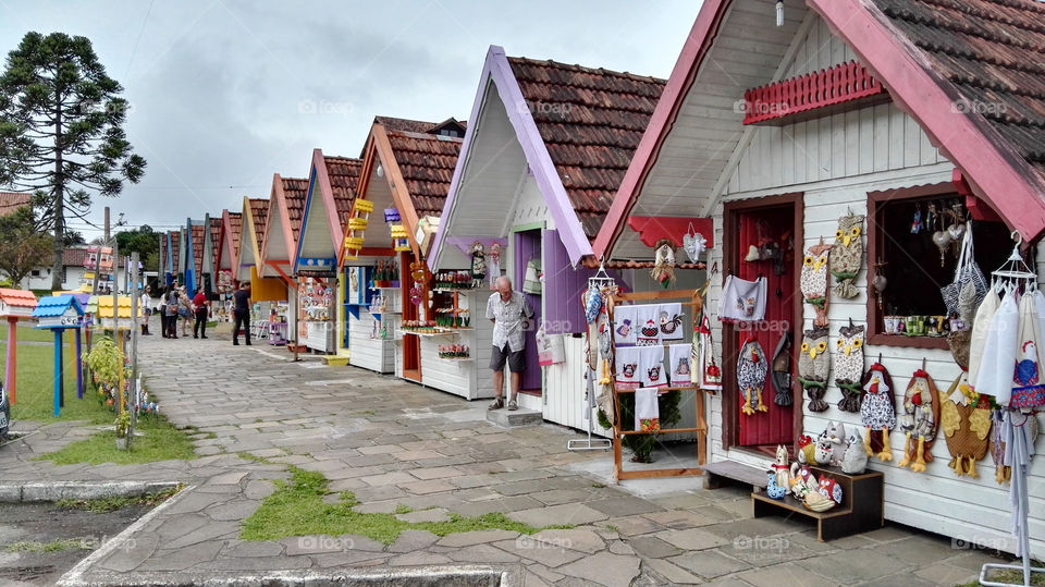 Coulored handcrafts shop houses . Canela Brazil 