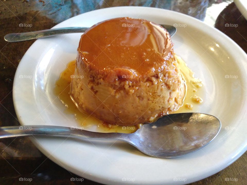 Flan dessert from the taqueria Mexican food