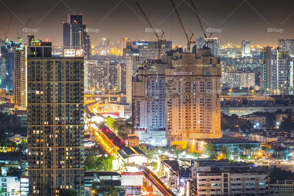 Thailand-March 04 2020:Light of city scape in The first Curfew night in Bangkok