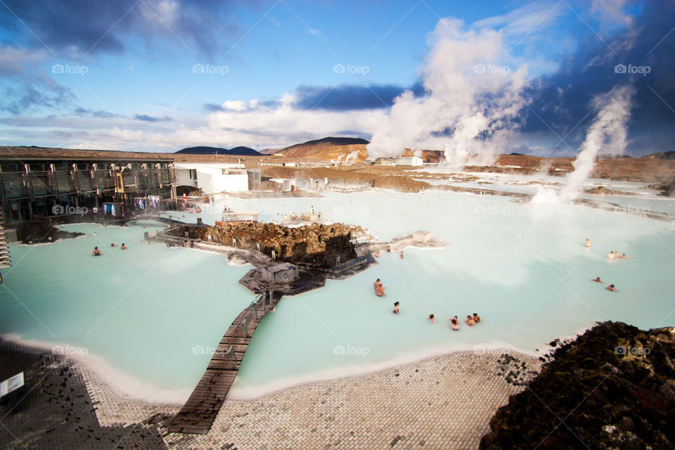 People bathing in the blue lagoon