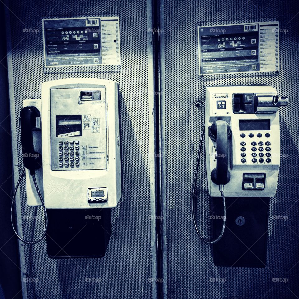 Pair of old telephones.