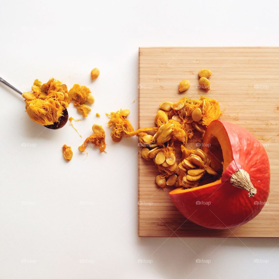 Pumpkin on cutting board