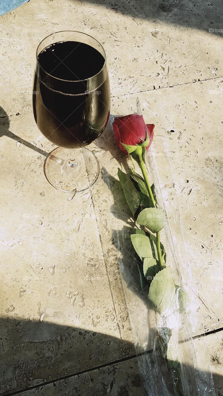 red wine and rose, the symbol of love