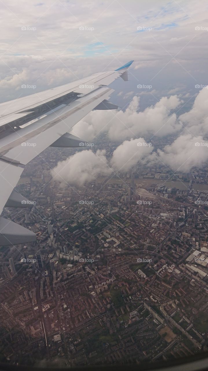 View from plane approach to London Heathrow with air rakes spoilers deployed 2