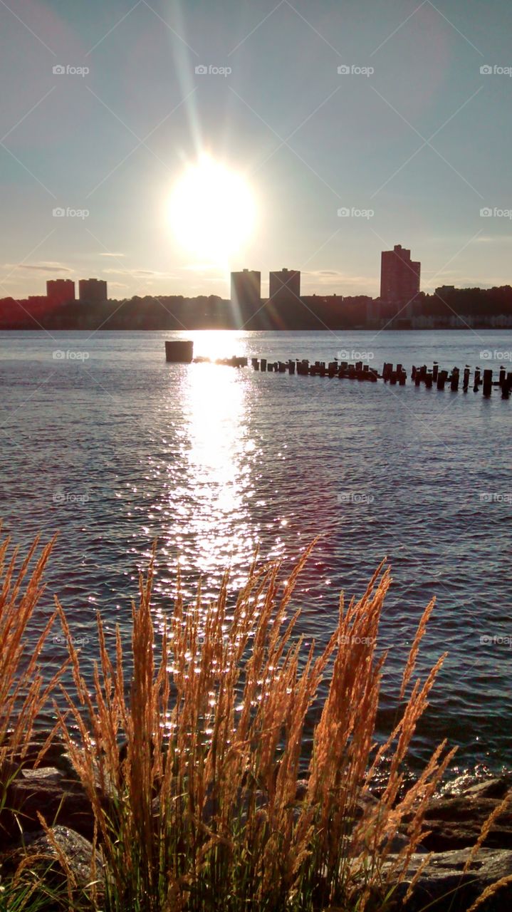 Sunset on West side of NYC over River