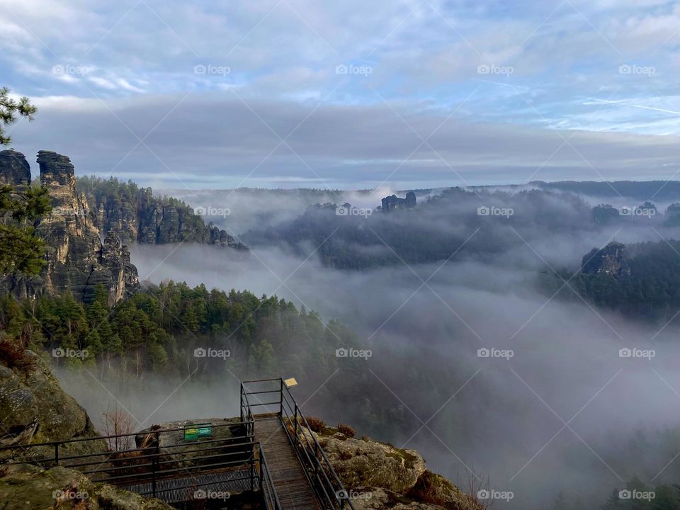 Hiking in foggy saxon switzerland