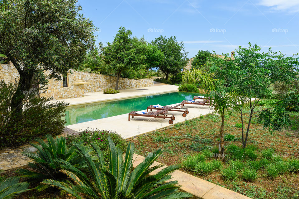Private pool at luxury villa in Italy.