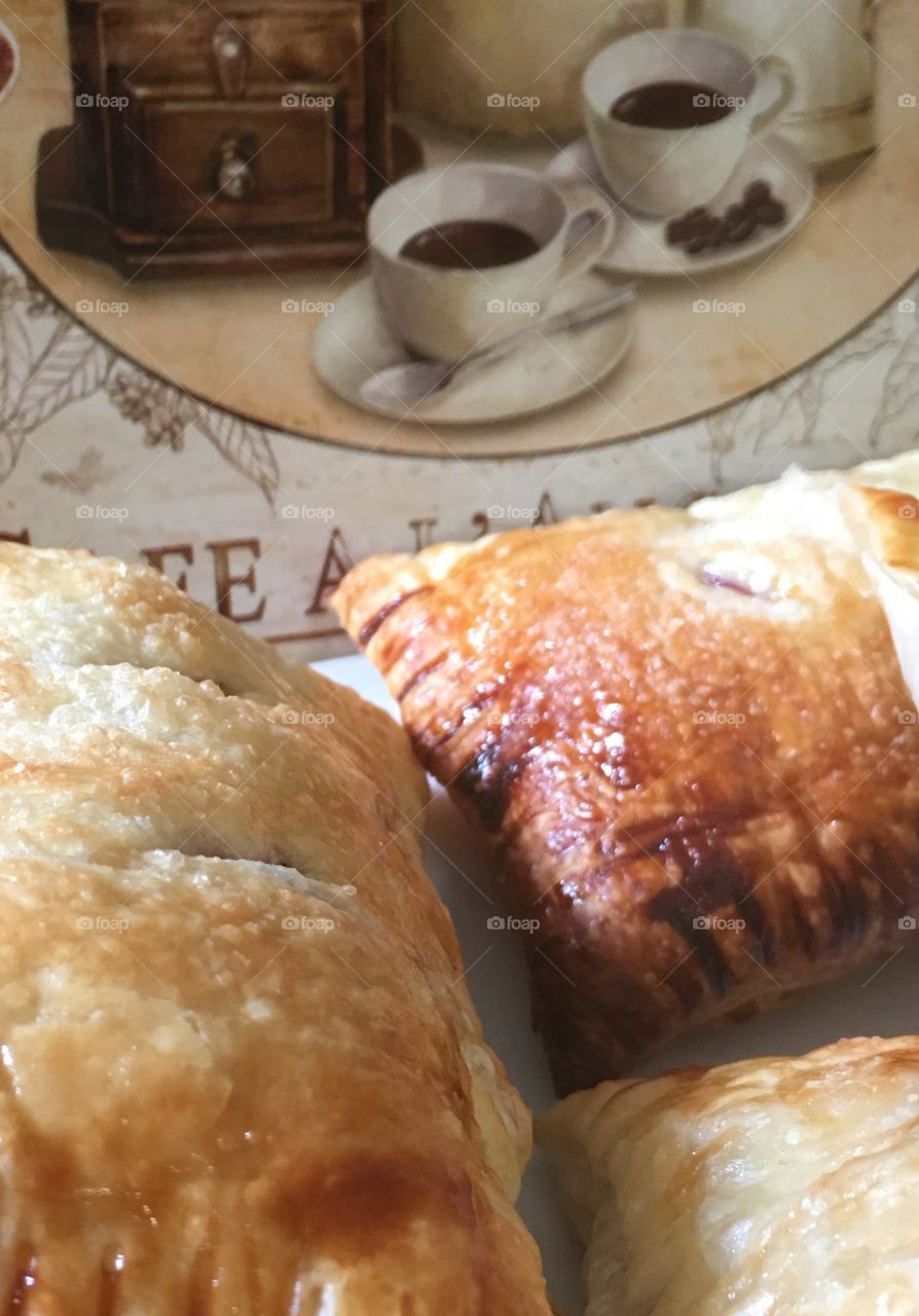 Homemade fruit strudels with puff pastry, delicious with coffee