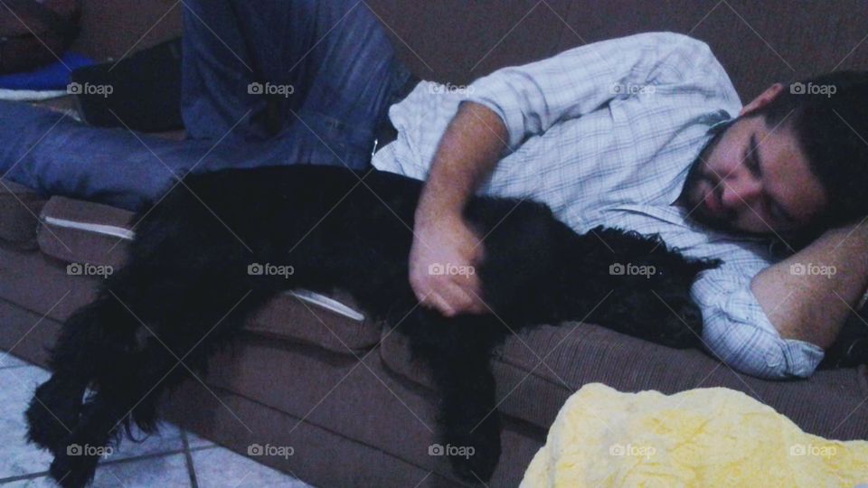 Someone rest with a dog