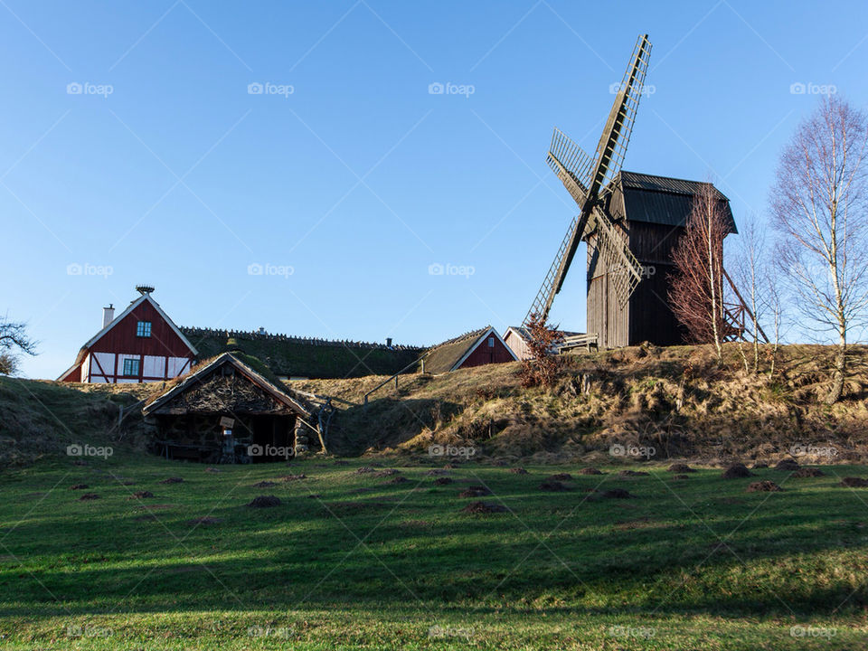 sweden houses countryside windmill by dinopapa