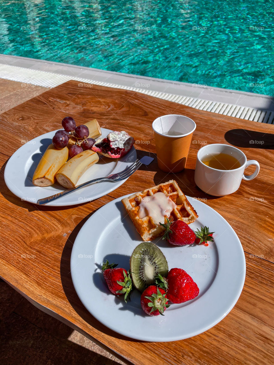 Breakfast near a pool