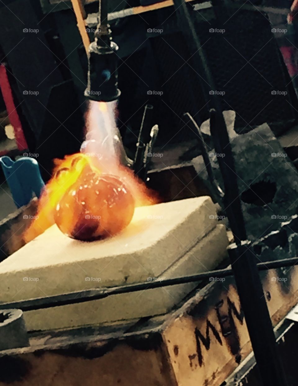 Glass pumpkin. Glass blowing demonstration