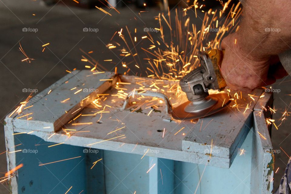 Sparks flying as welder works