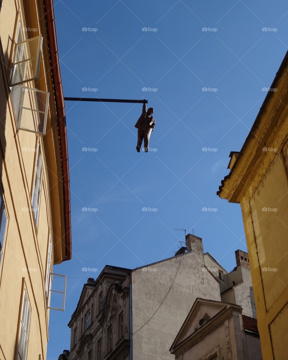 A hanging man. A hanging man in Prague.