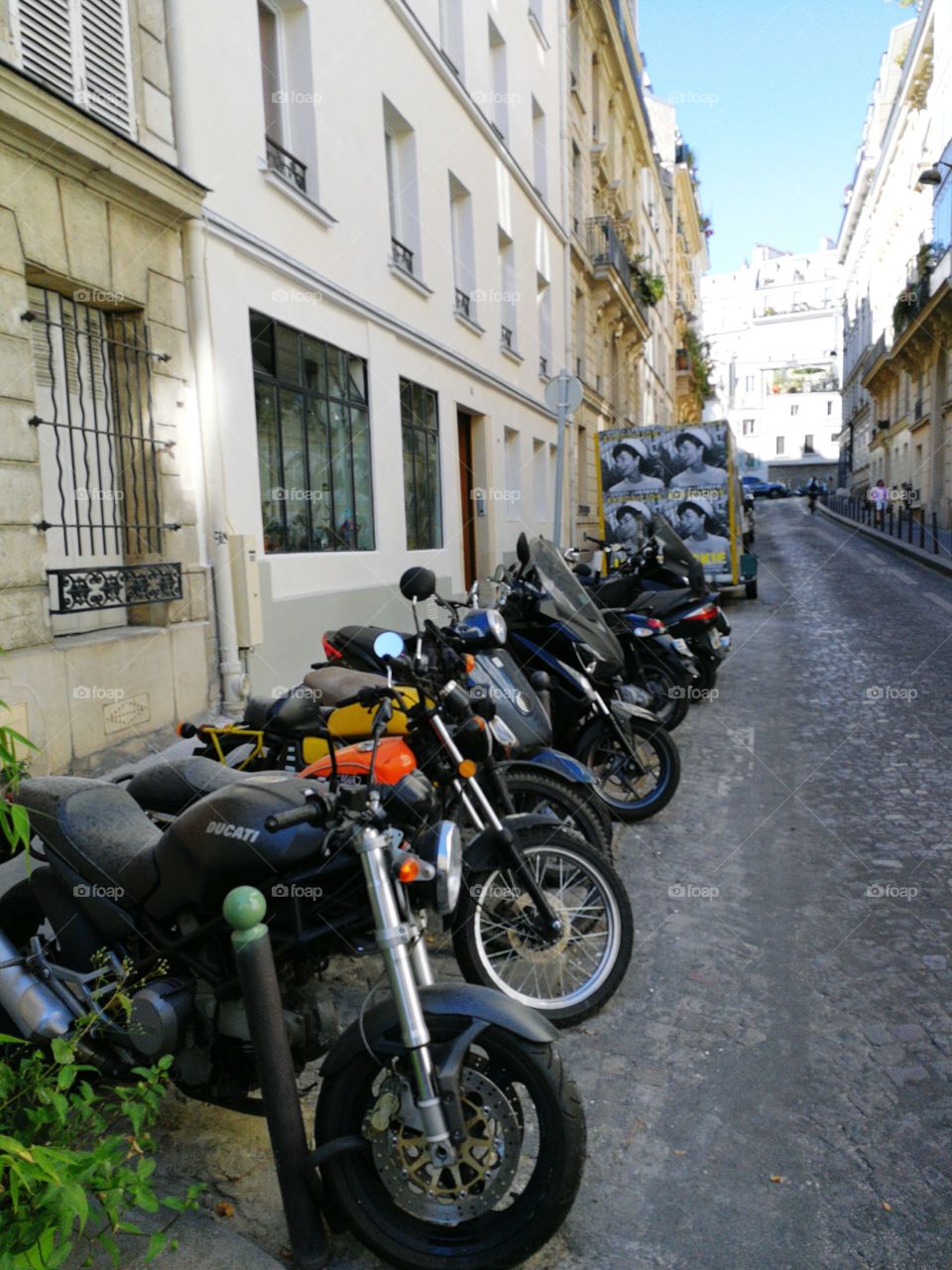 motorcycles ranged in the 18th arrondissement in Paris