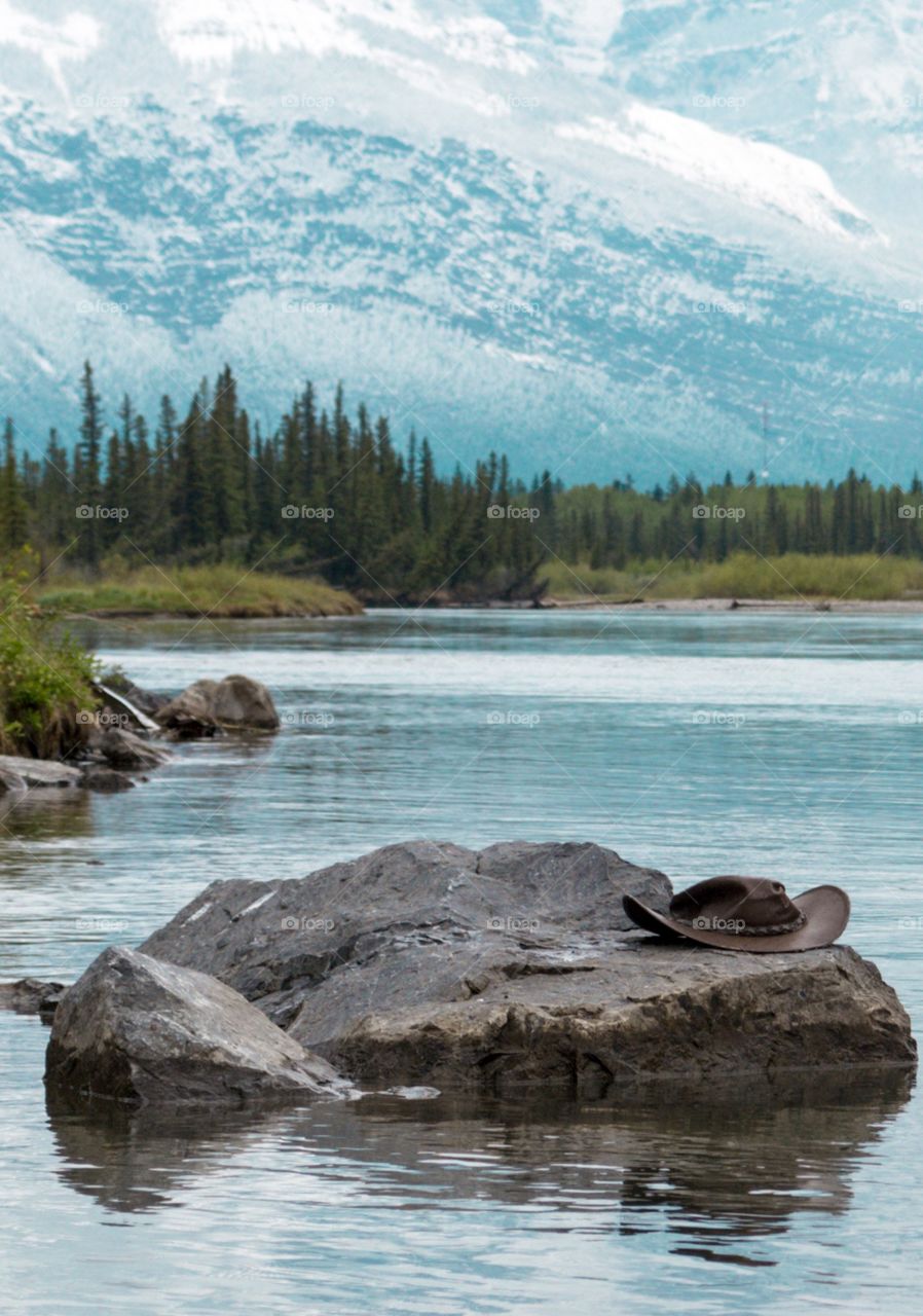 Canadian scenery Rocky Mountains near Banff Alberta winding river 