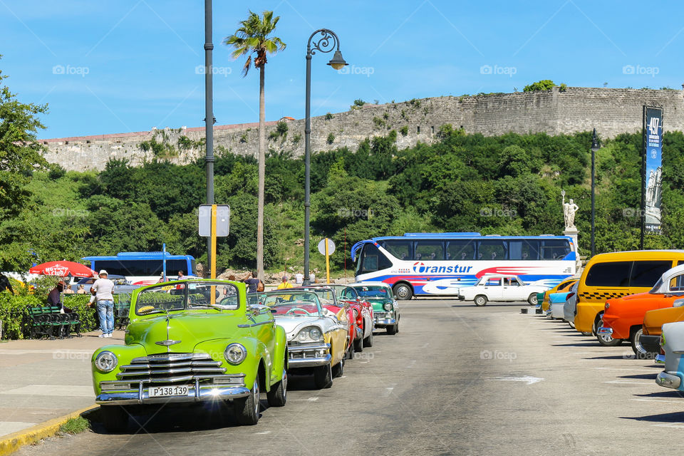 Vintage cars in the parking lot, Cuba, Havana