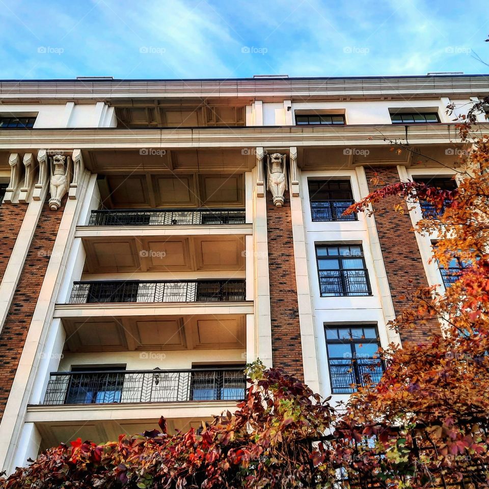 Elite residential complex near Russian Academy of Sciences in Moscow in sunny autumn day