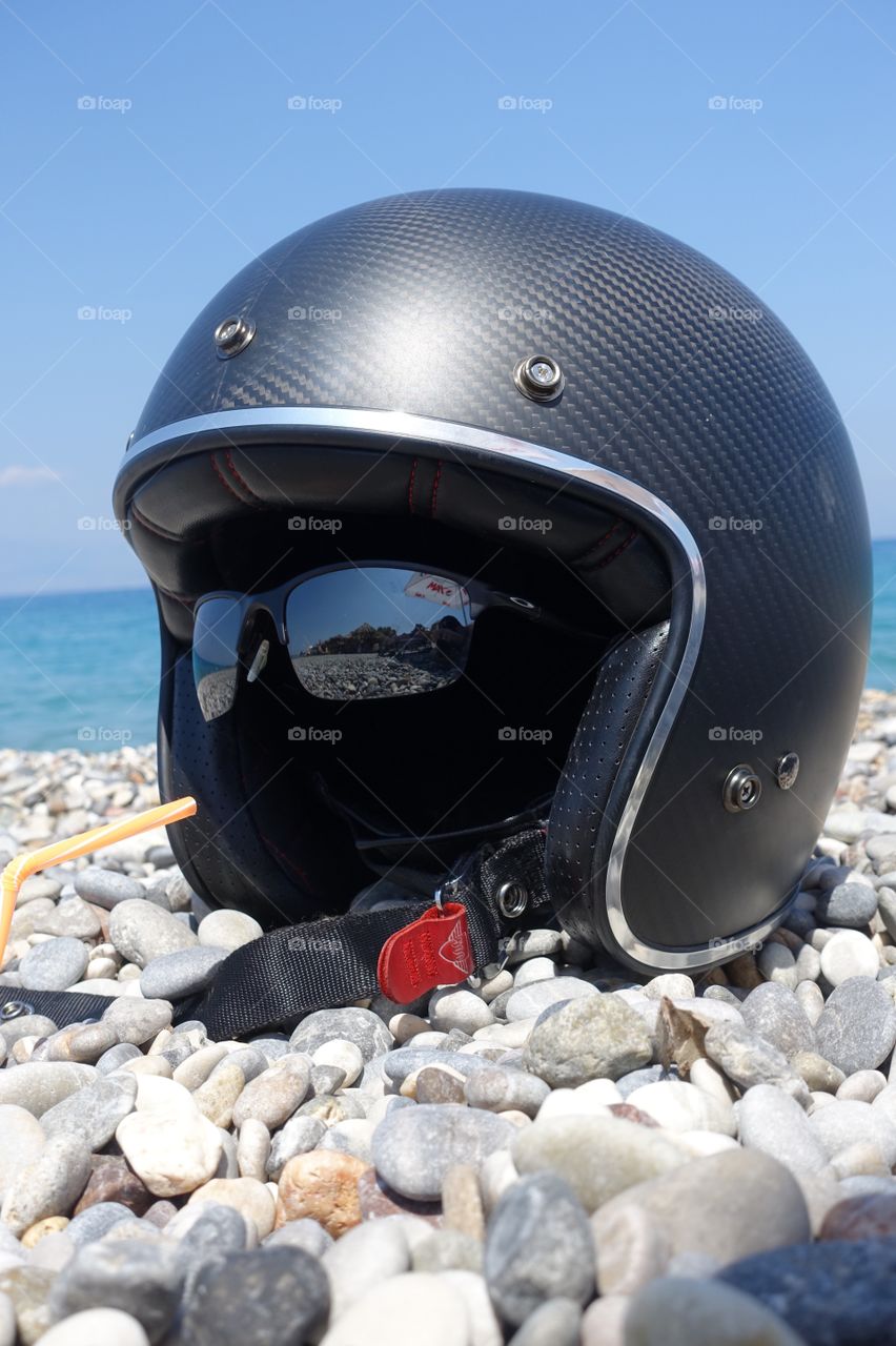 Helmet on the rocks