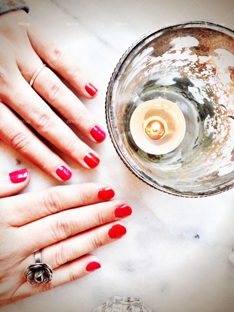 orange nails by candlelight