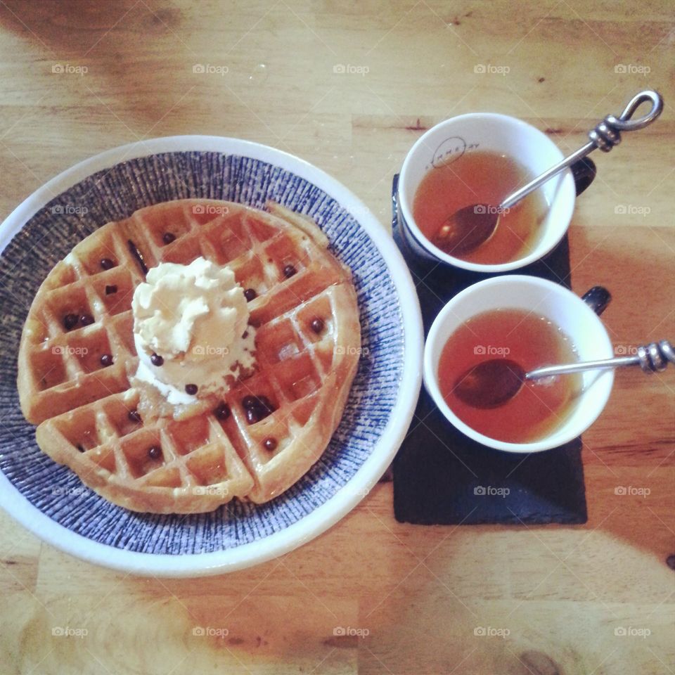 waffle delight. waffle brunch with tea