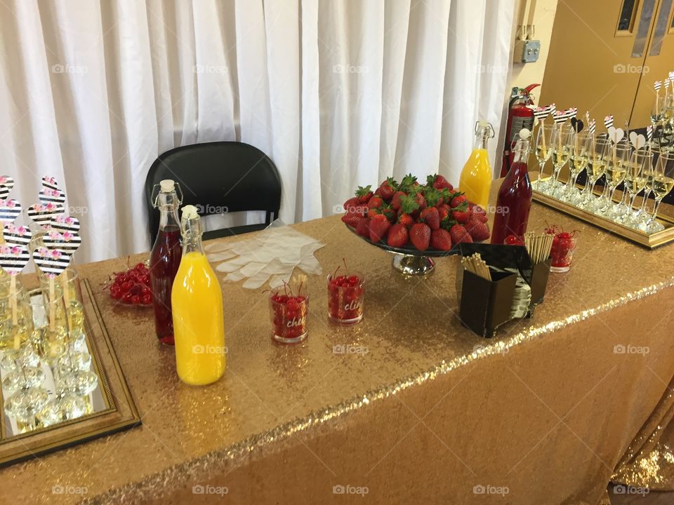 Orange and cranberry juice along with fresh strawberries make delicious mimosas at cousin Ernestine’s birthday brunch 