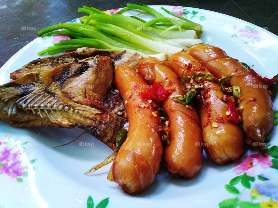 Fried fish &​ Fried Sausage.