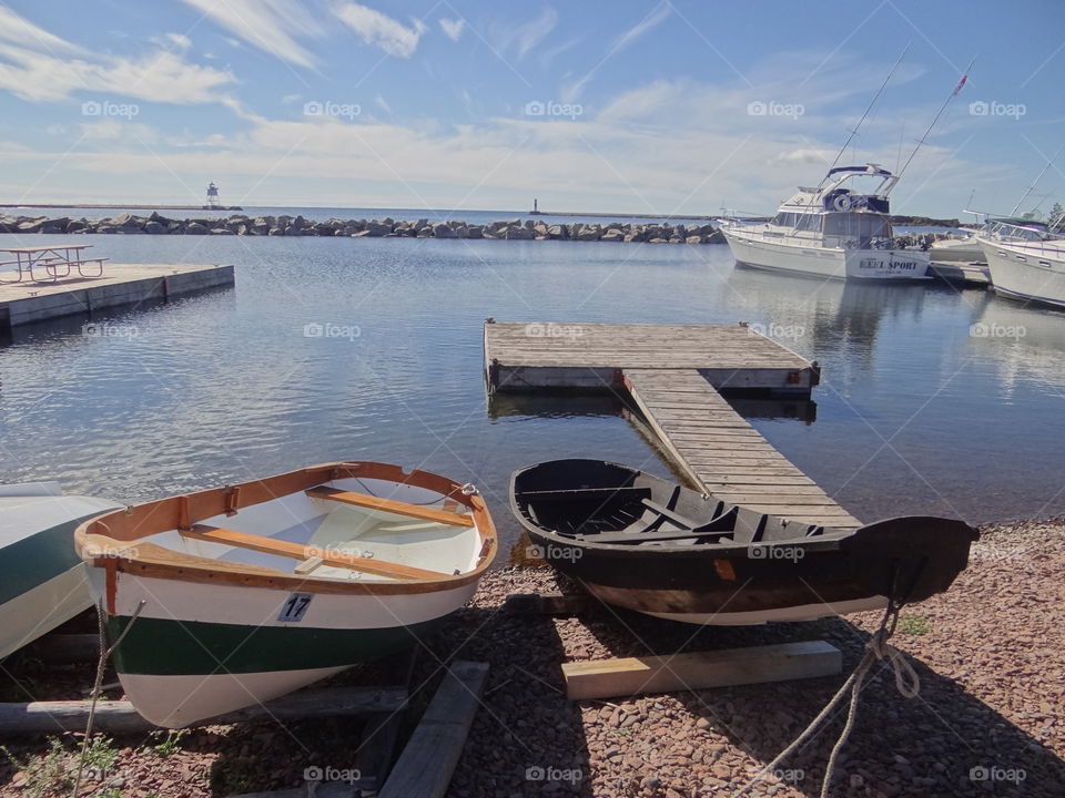Boat / Skiff on Lakeshore. Grand Marais Harbor on Lake Superior