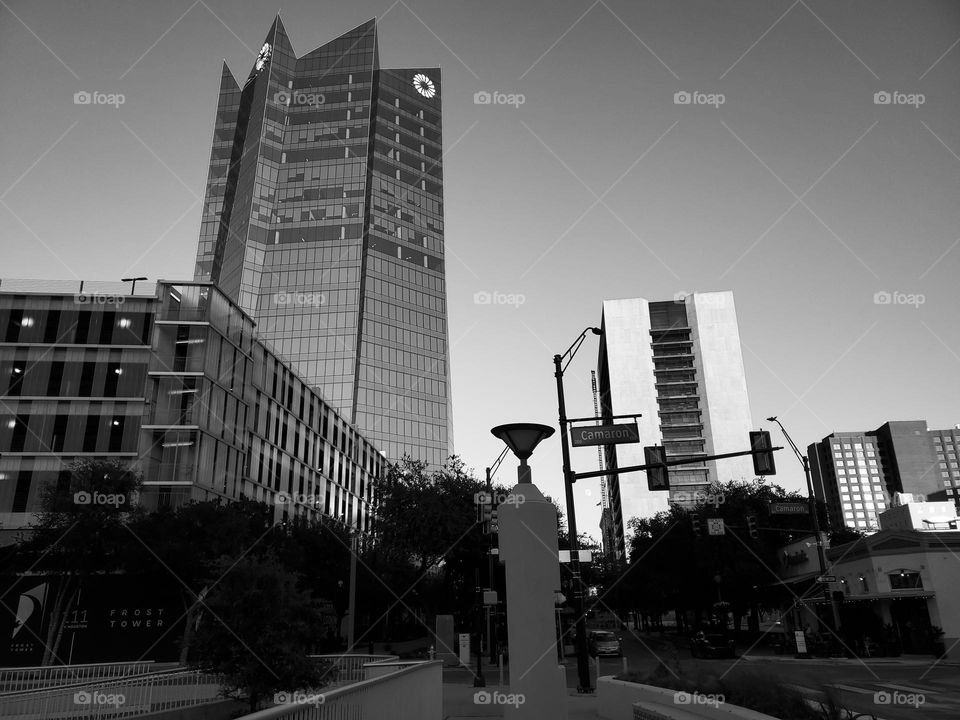 Architecture in black and white.  Frost Bank building.