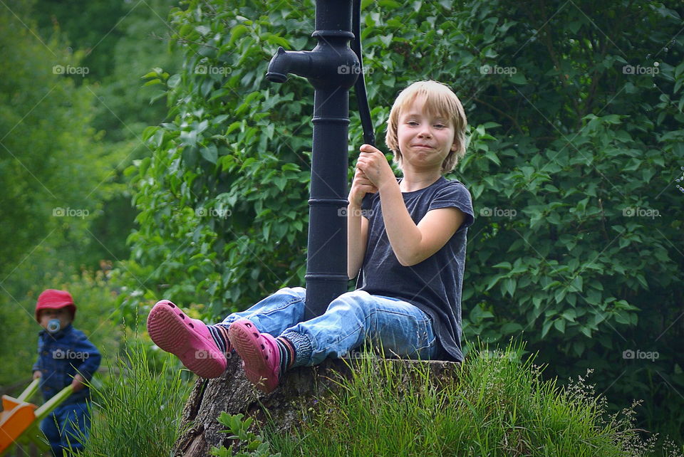 Children playing in the backyard