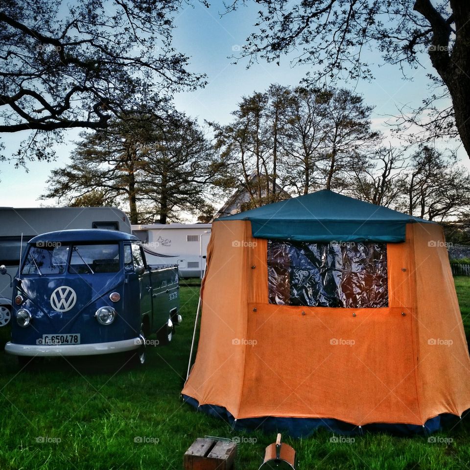 Retro camping . Real retro camping style at Lydhusstranda Camping, Stavern, Norway 
