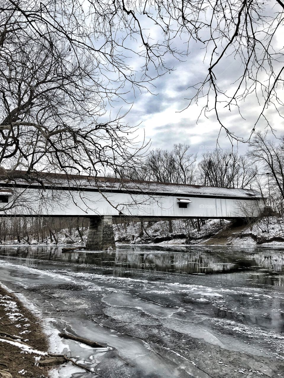 Covered bridge in winter views
