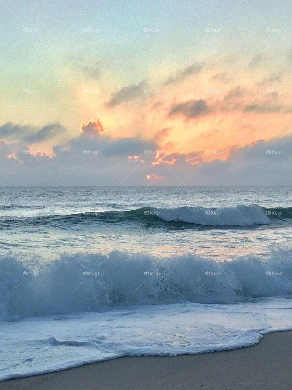 Sunday Blessing. Sunrise. Seashore. Waves. Stunning Sky. Colorful. Waves. Surf. Bright. Brilliant 