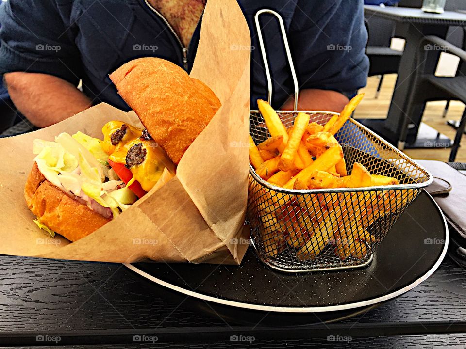 Hamburger and french fries! 