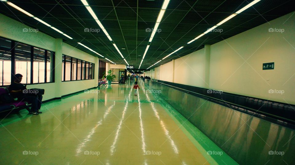 Bangkok Airport long corridor